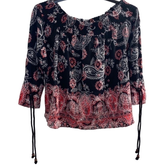 ZARA Boho Flowy Off the Shoulder Paisley Embroidered Blouse Top w/Wrist Ties XS - Picture 1 of 9